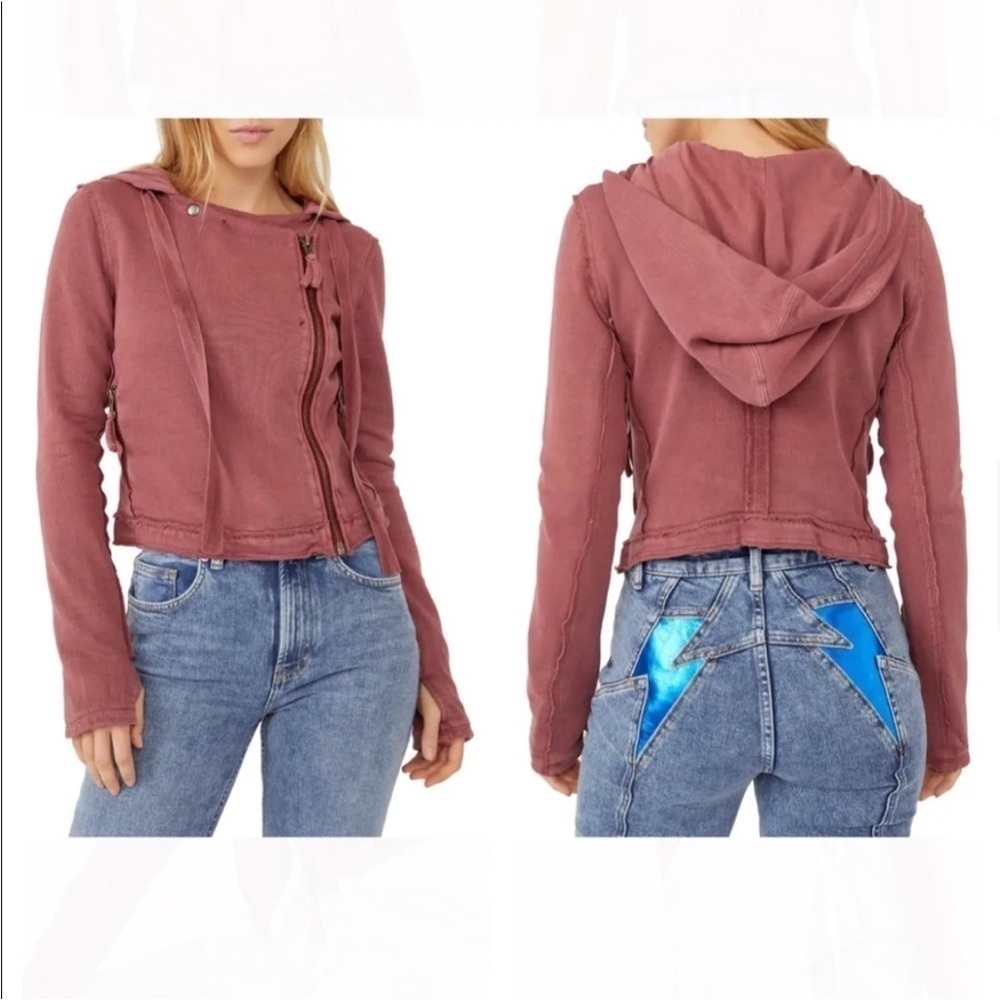 Free People We The Free You Asked for It Jacket Knit Hoodie Cropped Small B1